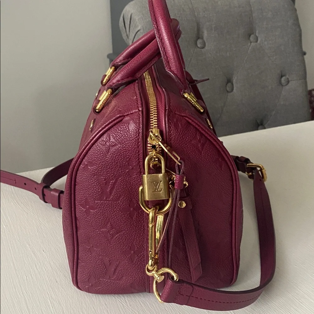 Louis Vuitton Bordeaux Monogram Empreinte Satchel Bag Speedy 25 Bandolier